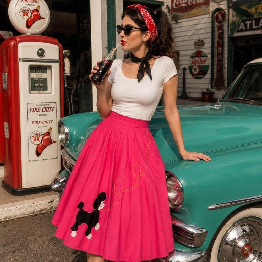 Handmade Hot Pink Poodle Circle Skirt Rockabilly Pin Up Size S